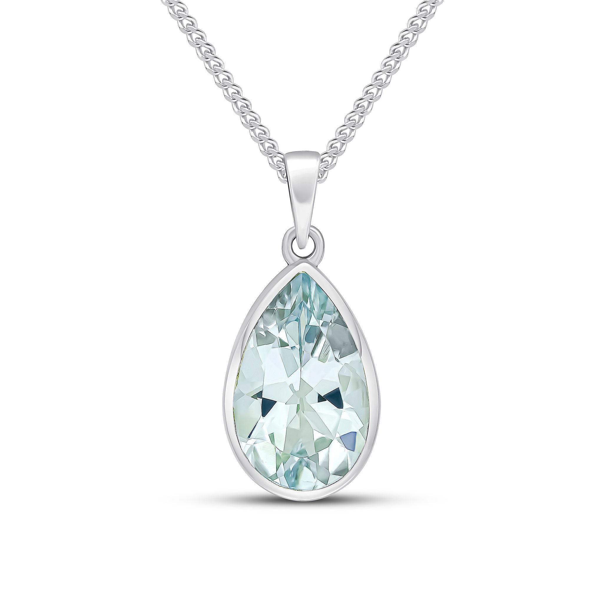 9ct White Gold Pear Shaped Aquamarine Rubover Pendant 14x9mm product image