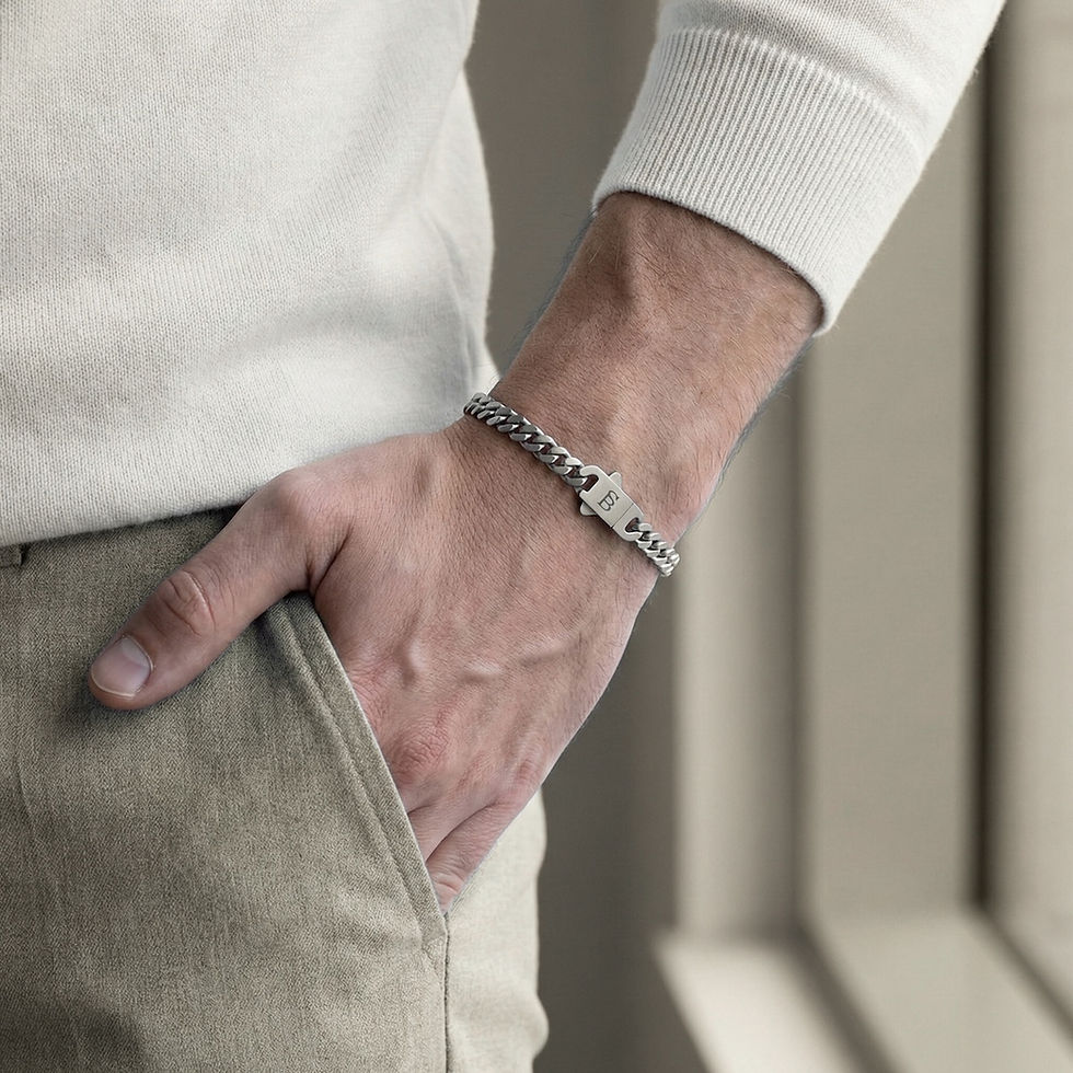 Thumbnail: Link Chain Bracelet in Stainless Steel on a model's wrist