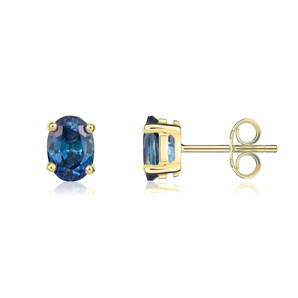 9ct yellow gold oval sapphire stud earrings side view Plymouth