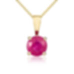 9CT Yellow Gold Round Ruby Claw Pendant 5mm shown against a neutral background, highlighting its design and finish.