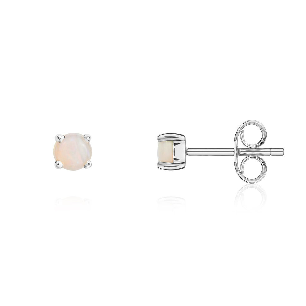 9CT White Gold Round Opal Claw Stud Earrings 3mm