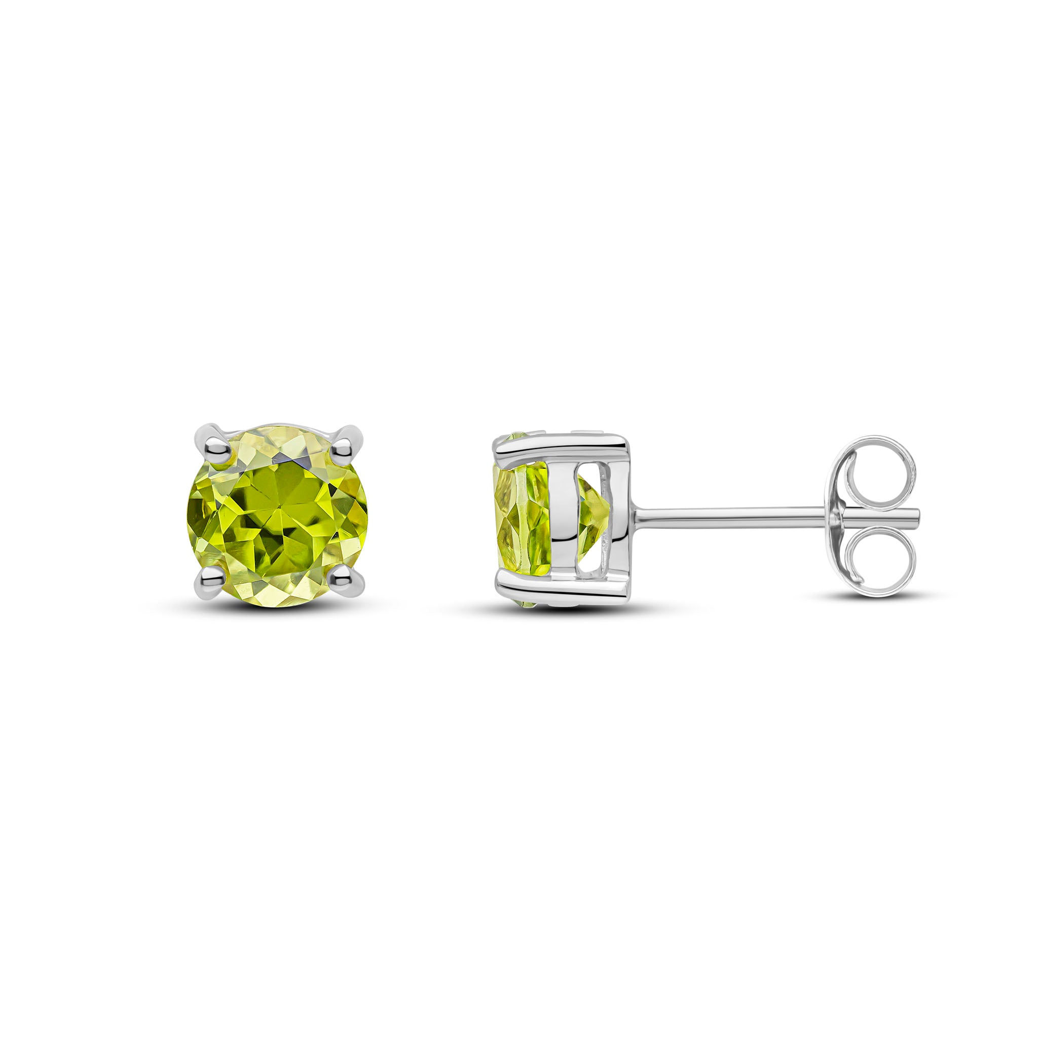9CT White Gold Round Peridot Claw Stud Earrings 6mm