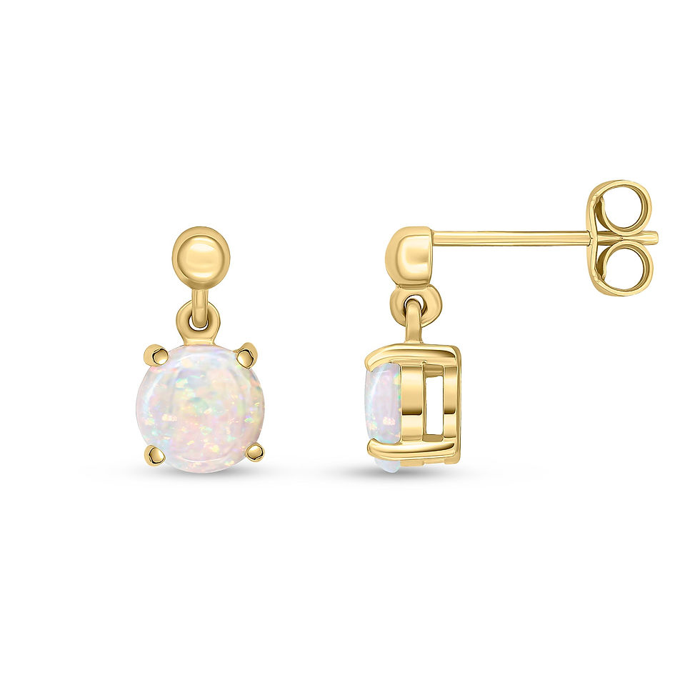9CT Yellow Gold Round Opal Claw Drop Earrings 6mm