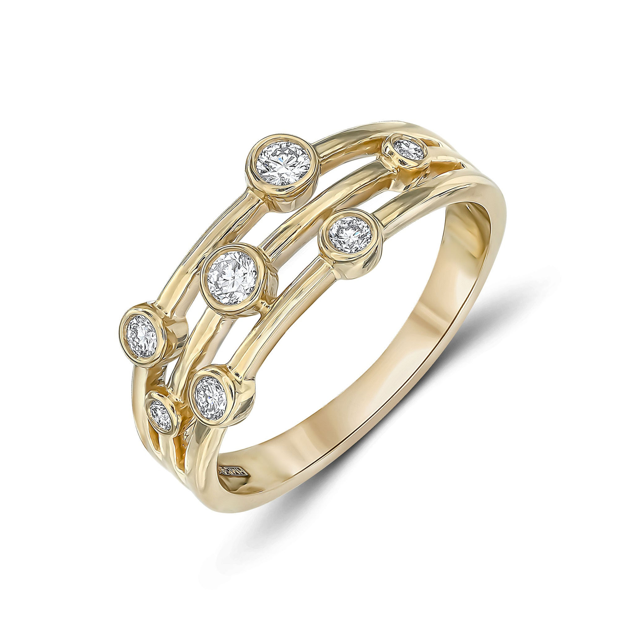 9ct Yellow Gold Diamond 3 Row Bubble Ring 0.25ct product image