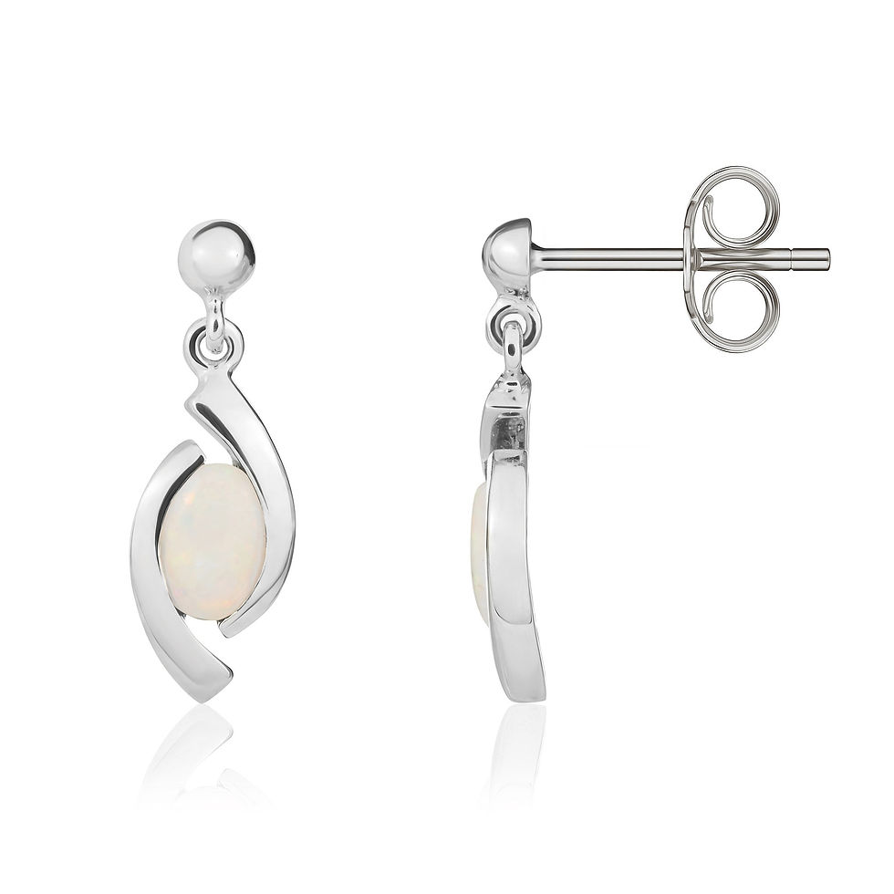 9CT White Gold Oval Opal 'Eye' Drop Earrings 6x4mm