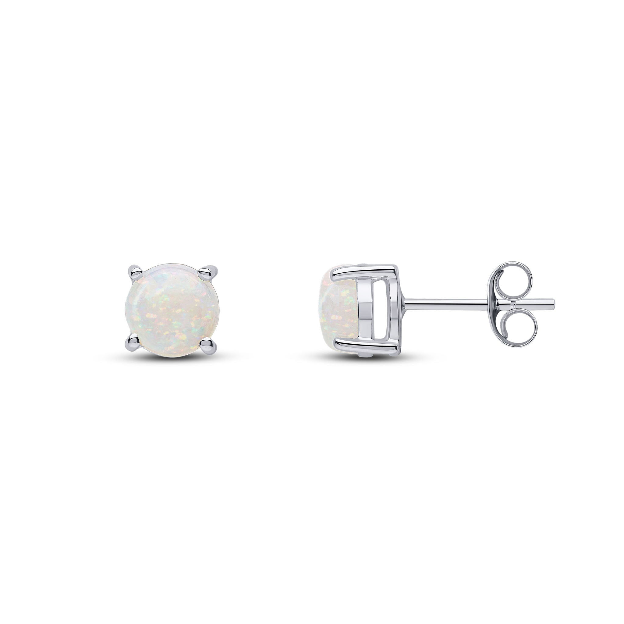 9CT White Gold Round Opal Claw Stud Earrings 6mm