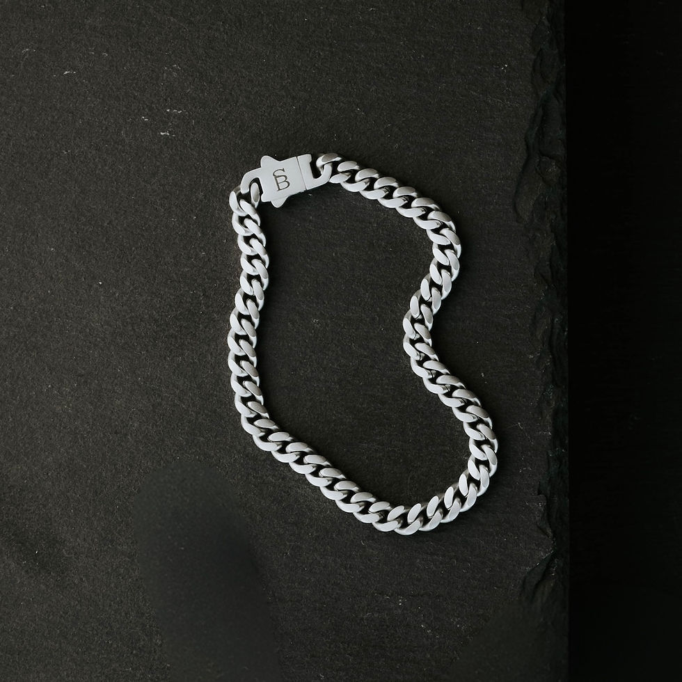 Thumbnail: Link Chain Bracelet in Stainless Steel on a black background