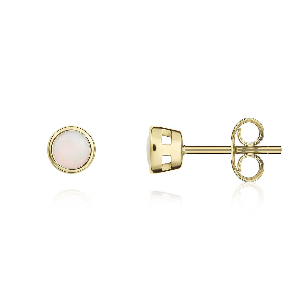 9CT Yellow Gold Round Opal Rubover Stud Earrings 3mm