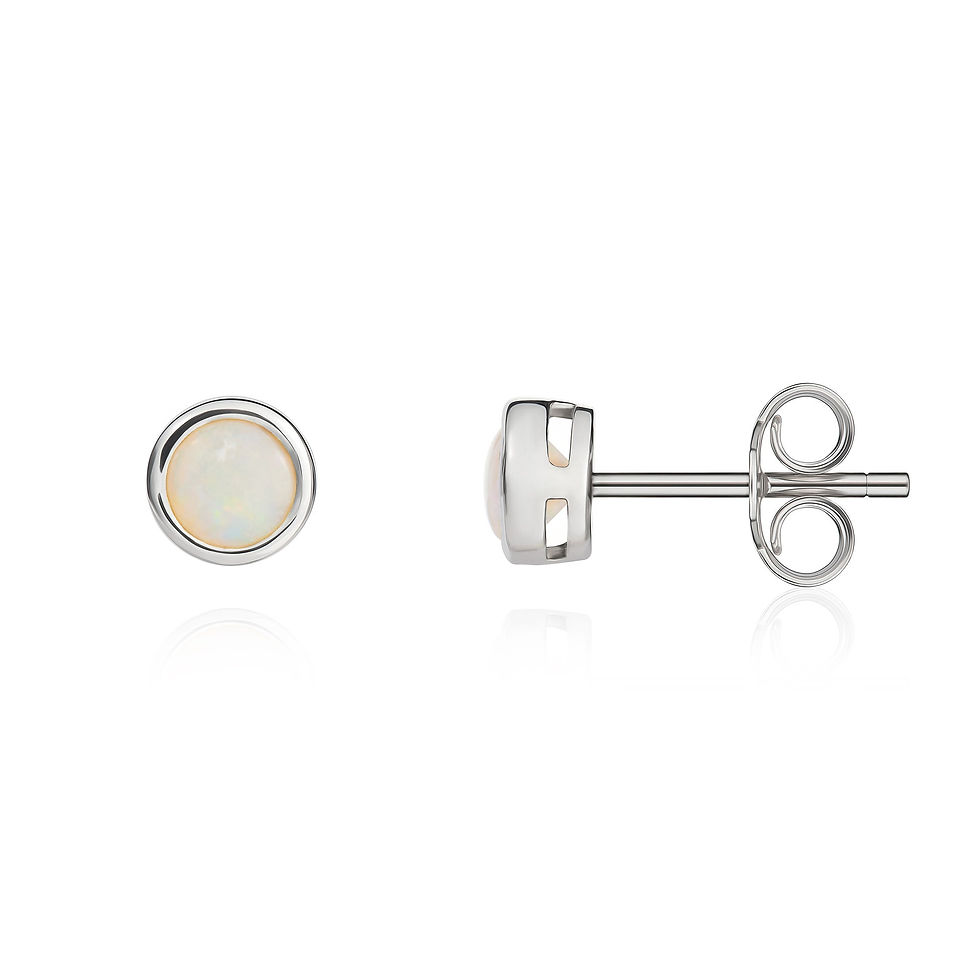 9CT White Gold Round Opal Rubover Stud Earrings 4mm
