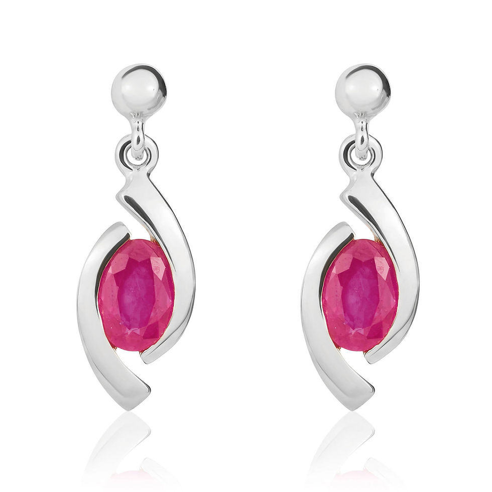 9CT White Gold Oval Ruby 'Eye' Drop Earrings 6x4mm shown against a neutral background, highlighting its design and finish. –