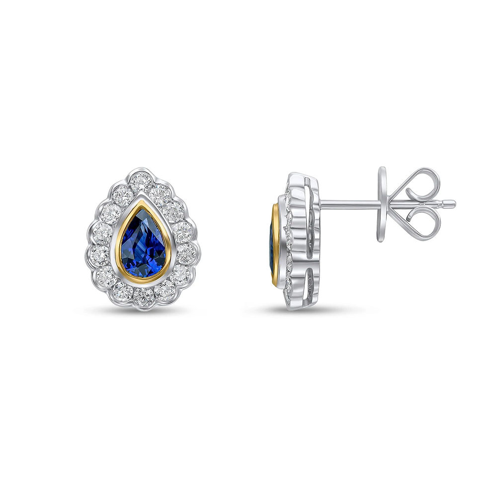 sapphire and diamond stud earrings viewed from the side