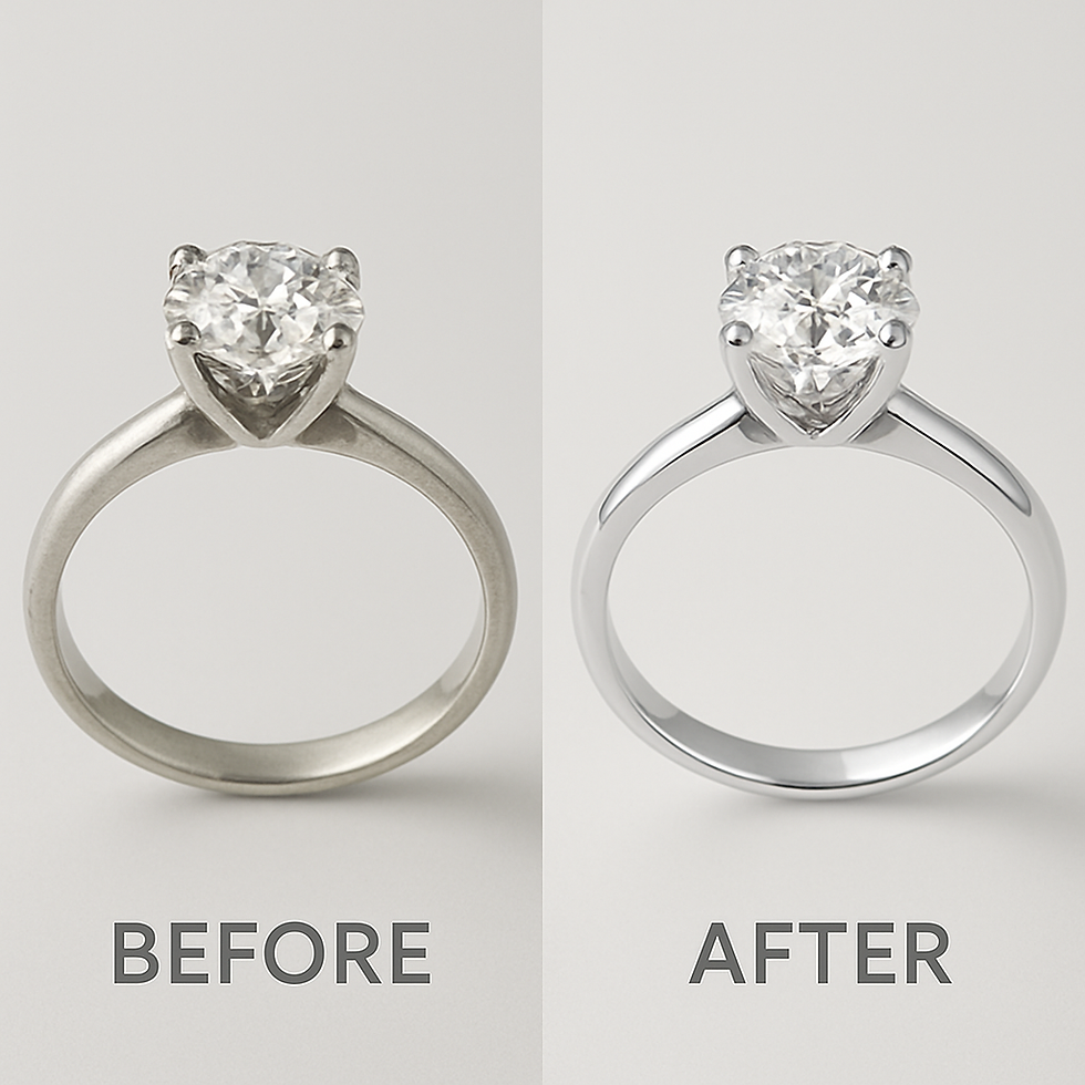 white gold ring before and after rhodium plating