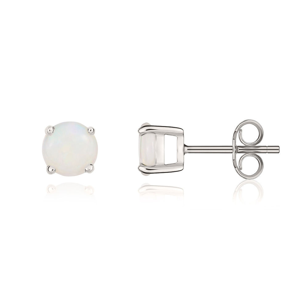 9CT White Gold Round Opal Claw Stud Earrings 5mm