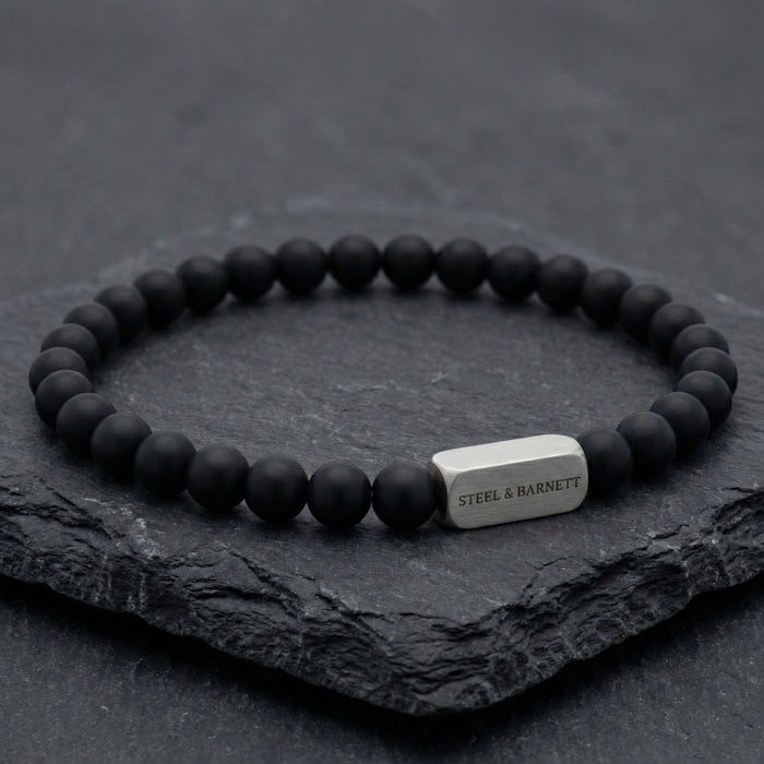 Thumbnail: Black Onyx Gemstone Bead Bracelet on a slate background