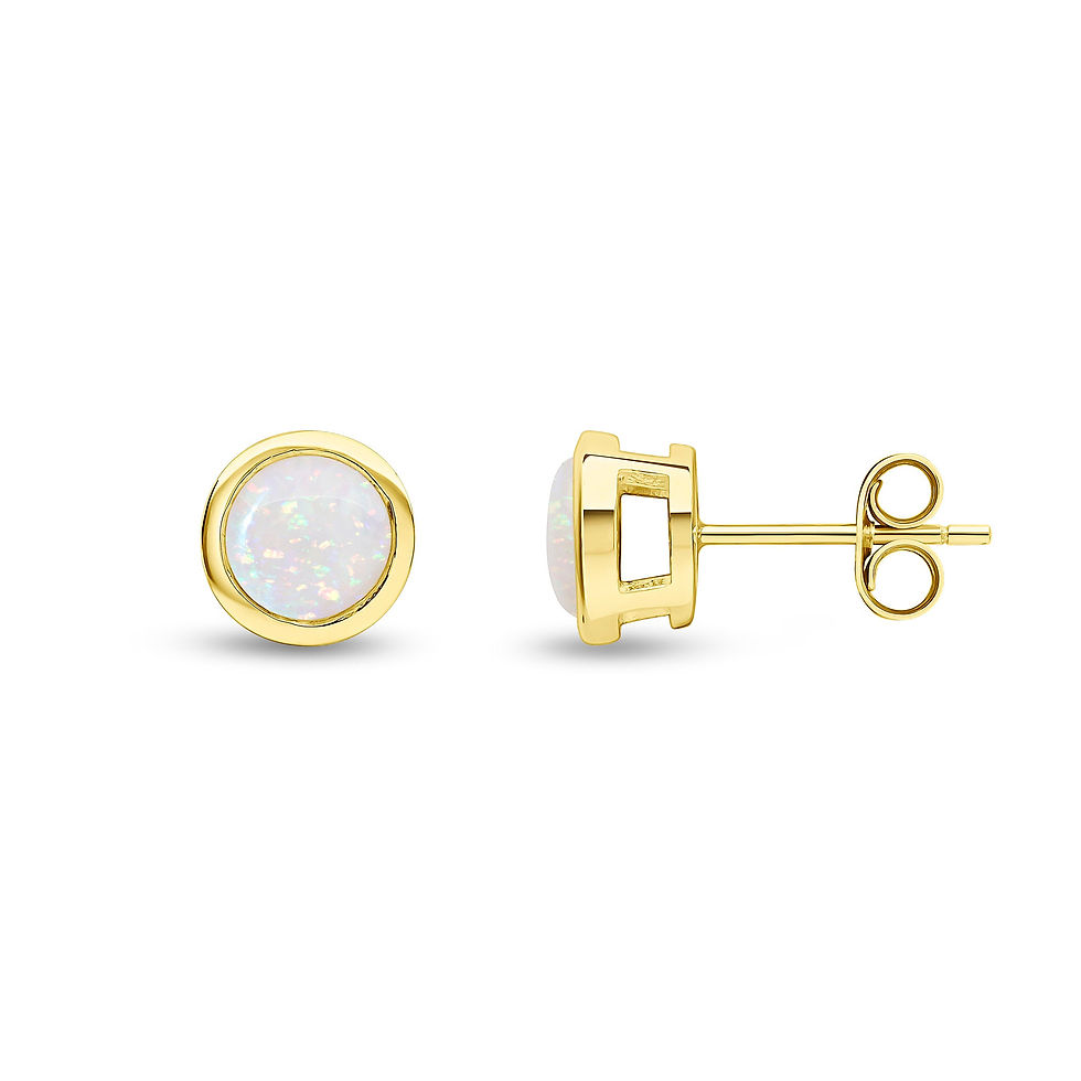 9CT Yellow Gold Round Opal Rubover Stud Earrings 6mm