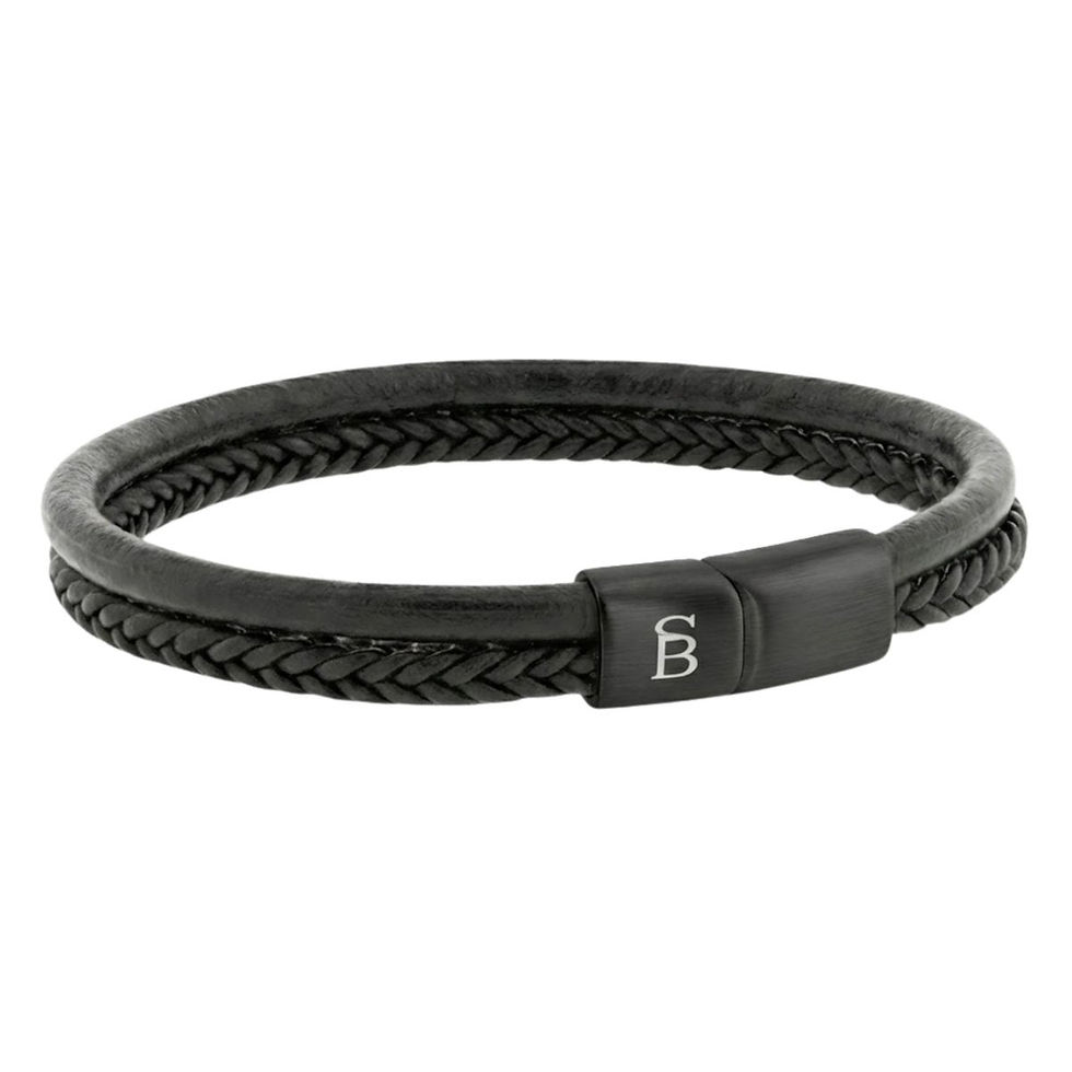 Black Edition Dual-Band Black Leather Bracelet on a white background