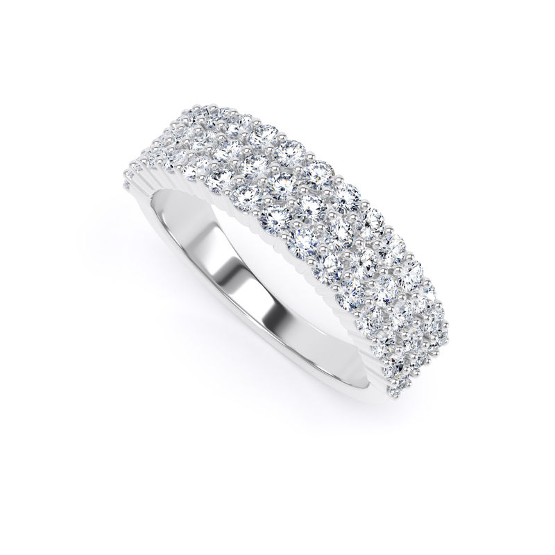 Round Brilliant Cut Triple Row Claw Wedding Ring with D/VVS1 lab grown diamonds in White Gold or Platinum