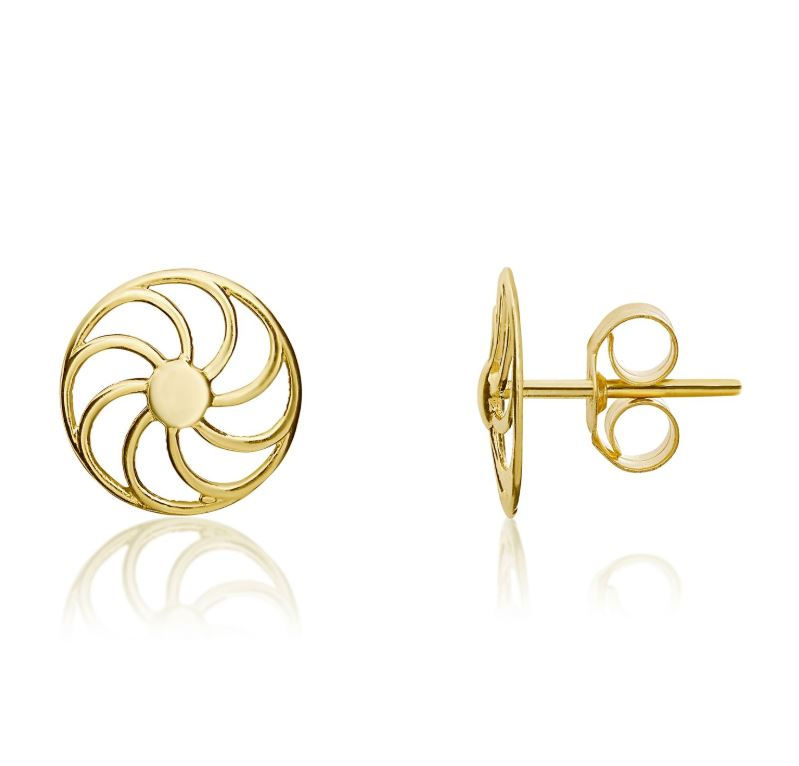 9CT Yellow Gold Cartwheel Stud Earrings 10mm shown against a neutral background, highlighting its design and finish.