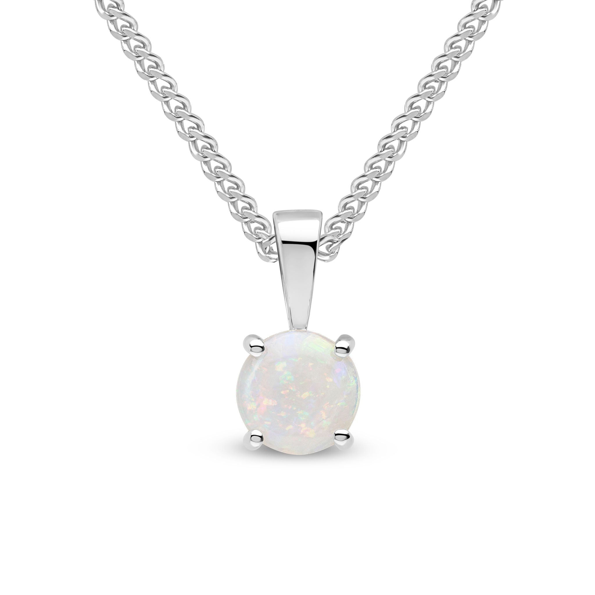 9CT White Gold Round Opal Claw Pendant 6mm