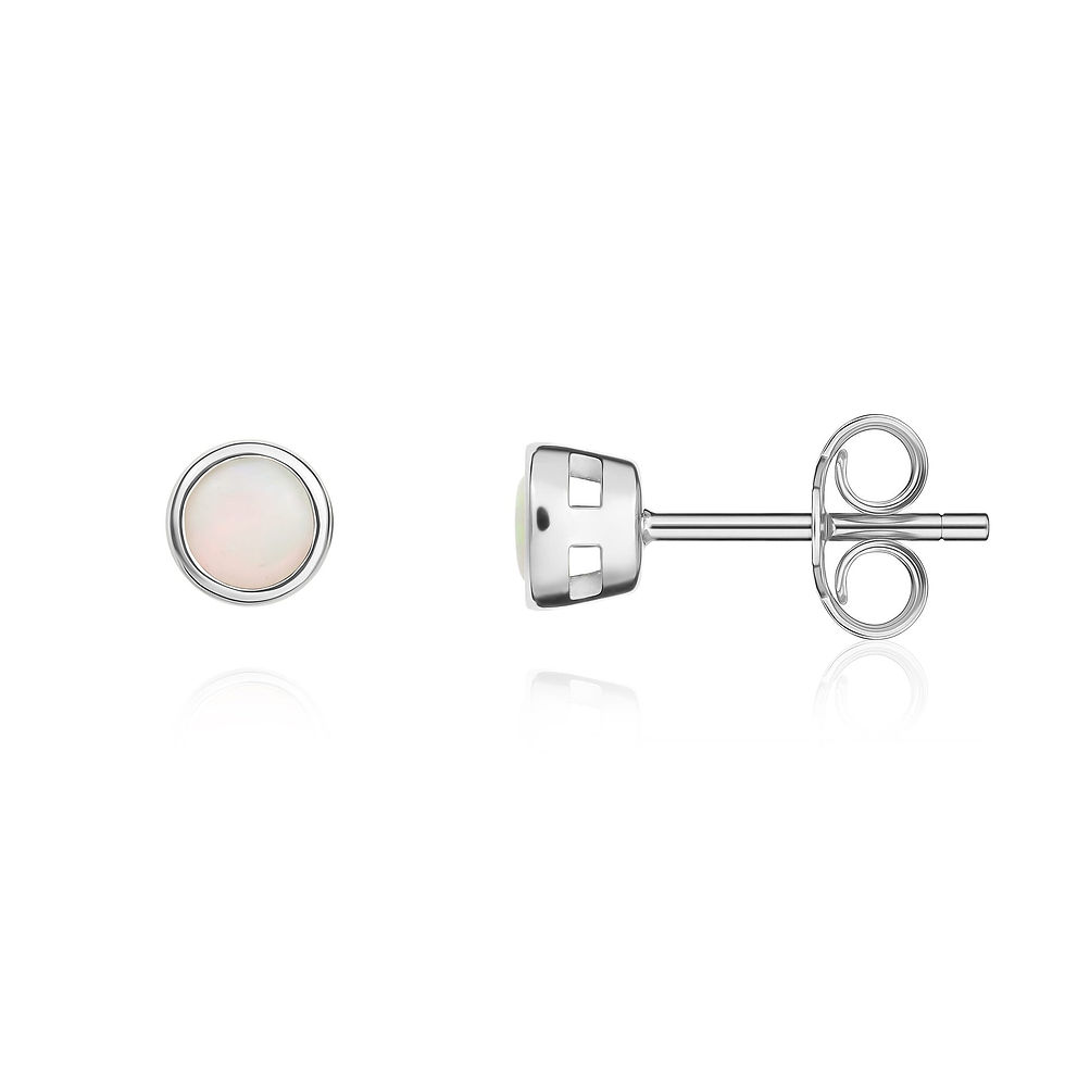 9CT White Gold Round Opal Rubover Stud Earrings 3mm