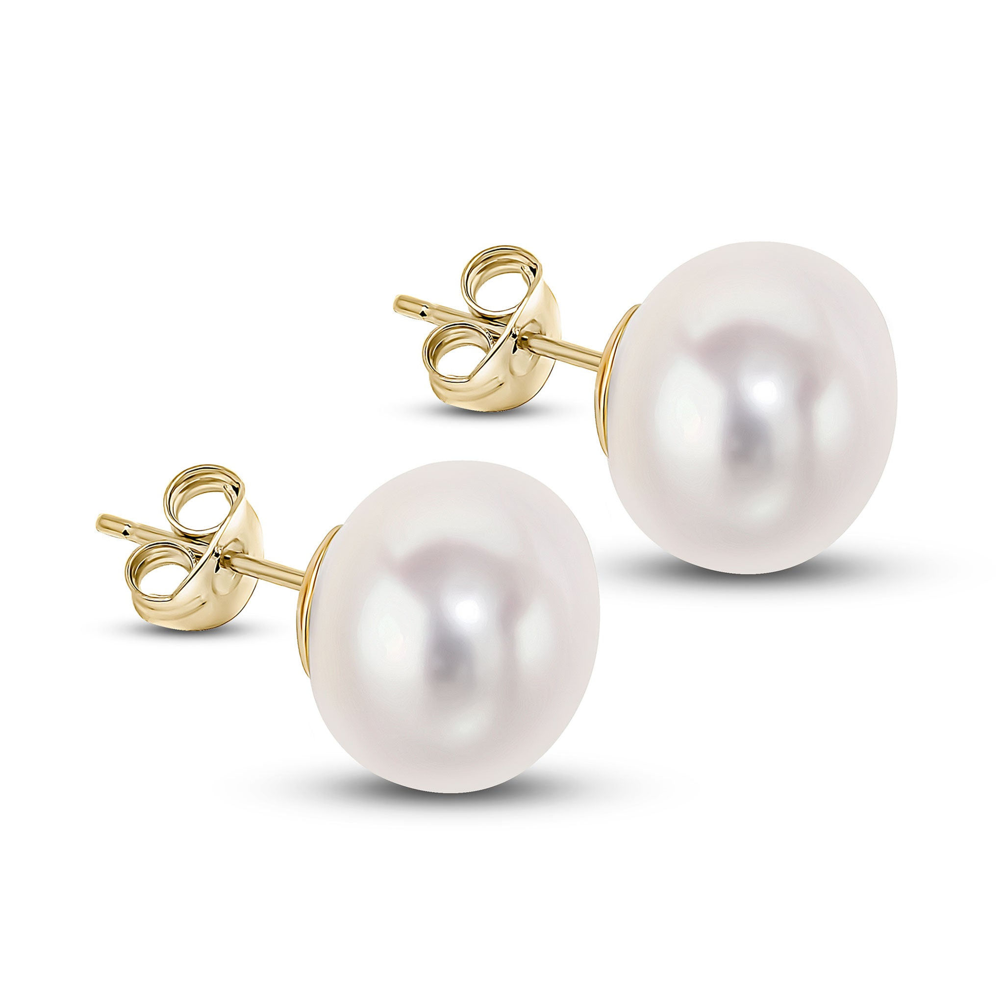 9CT Yellow Gold Freshwater Button Pearl Stud Earrings 10.5mm