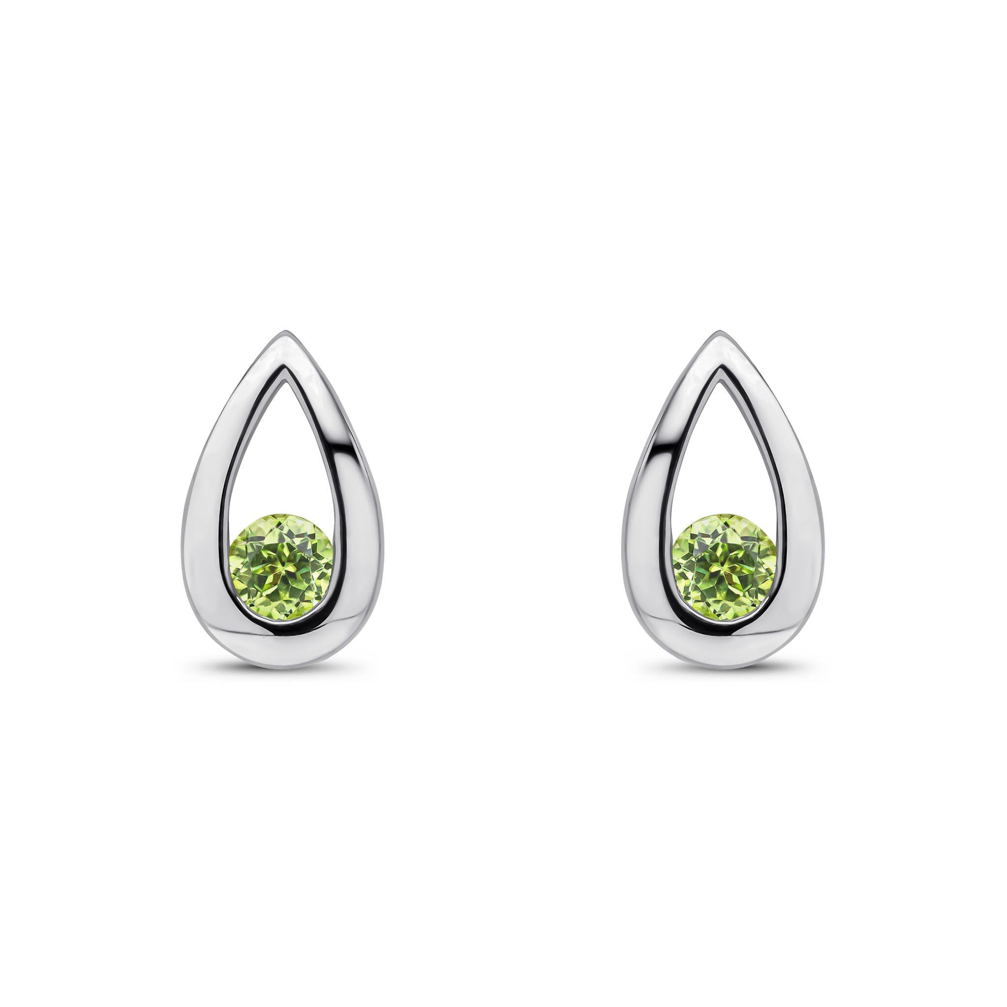 9CT White Gold Round Peridot Teardrop Stud Earrings