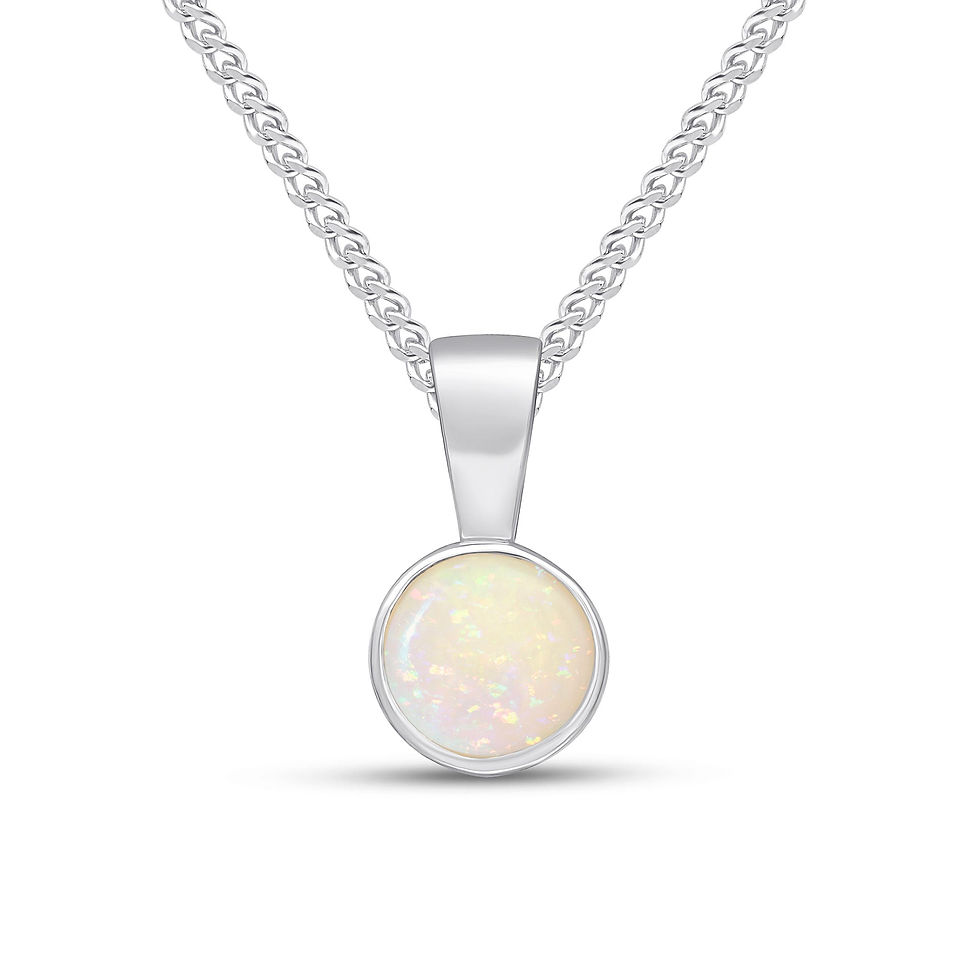 9CT White Gold Round Opal Rubover Pendant 5mm