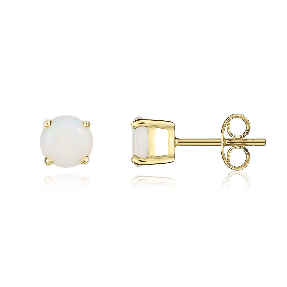 9CT Yellow Gold Round Opal Claw Stud Earrings 5mm