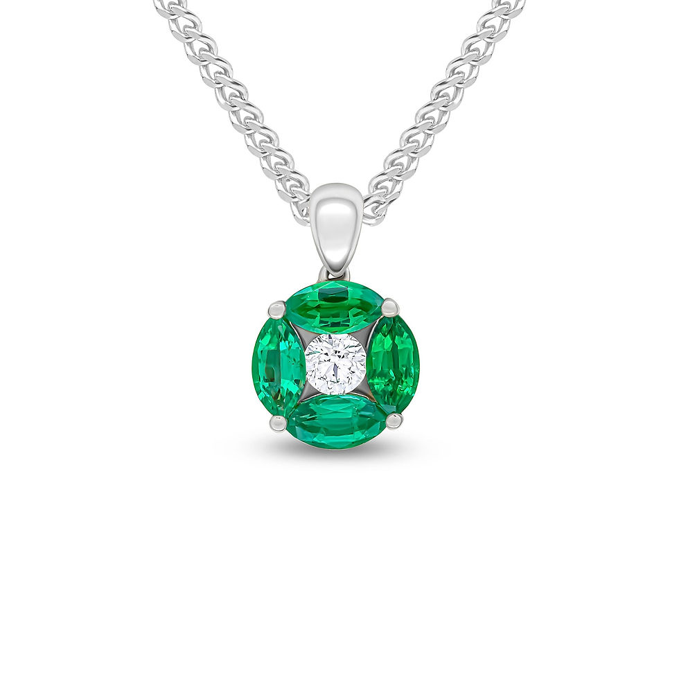 18CT White Gold Marquise Emerald & Diamond Cluster Pendant 9mm shown against a neutral background, highlighting its design an