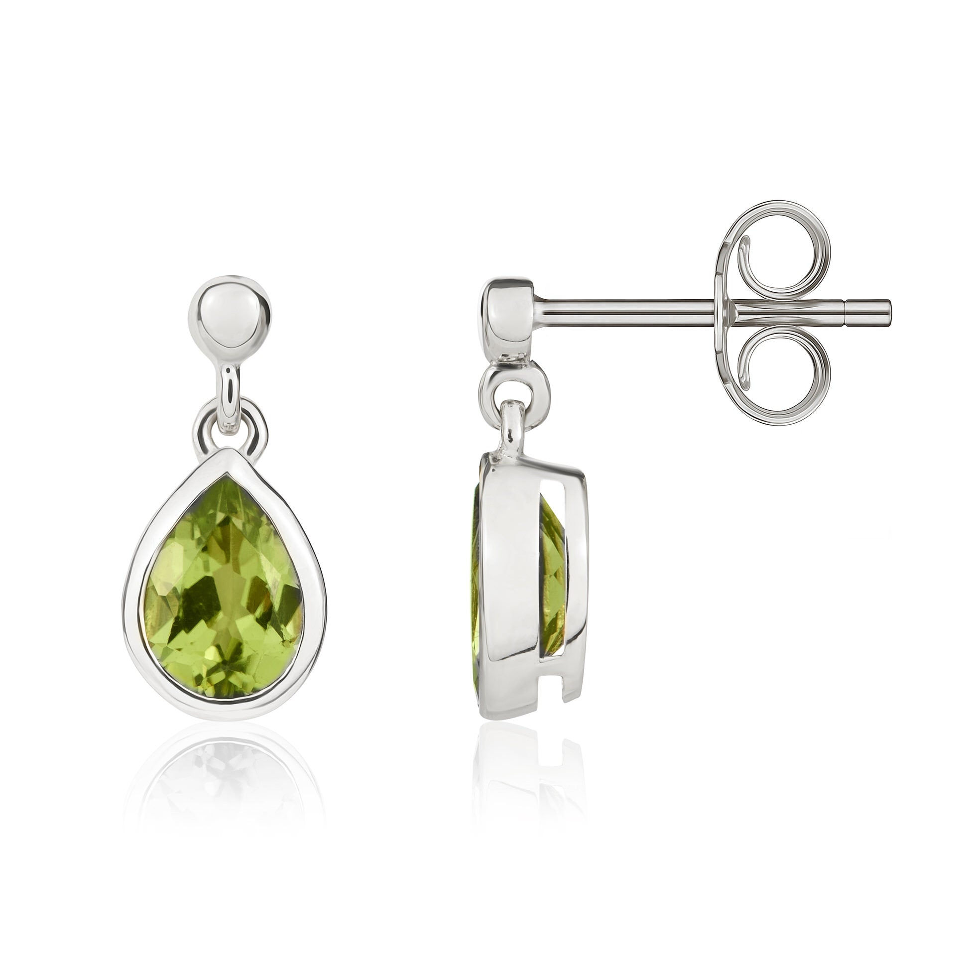 9CT White Gold Pear Shaped Peridot Drop Earrings 7x5mm