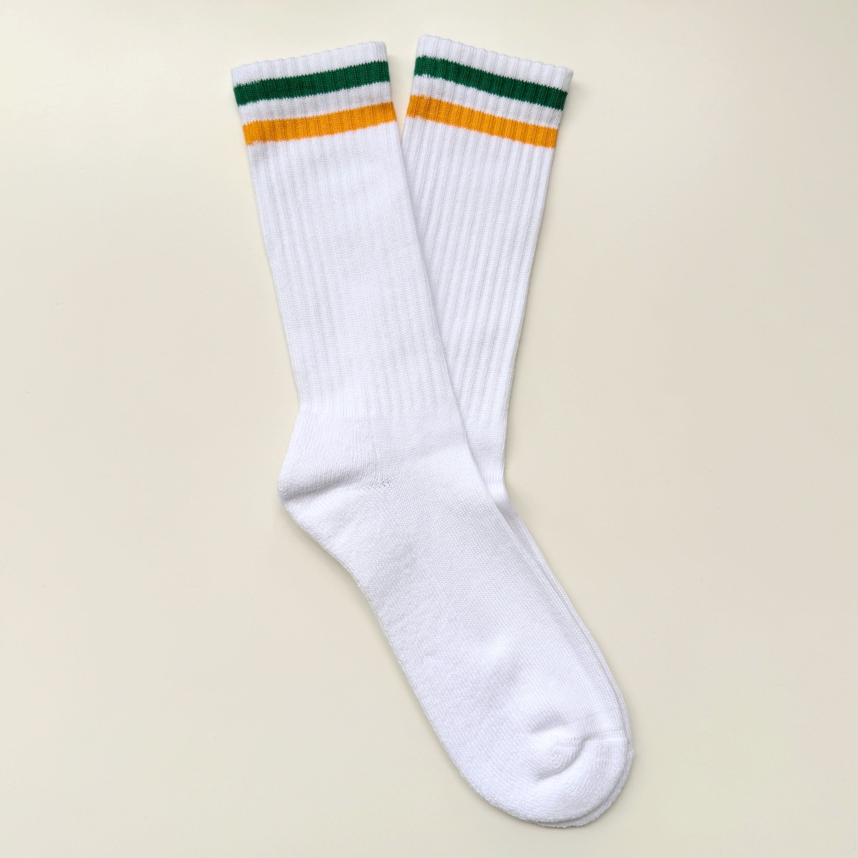 New White - Yellow & Green Stripes