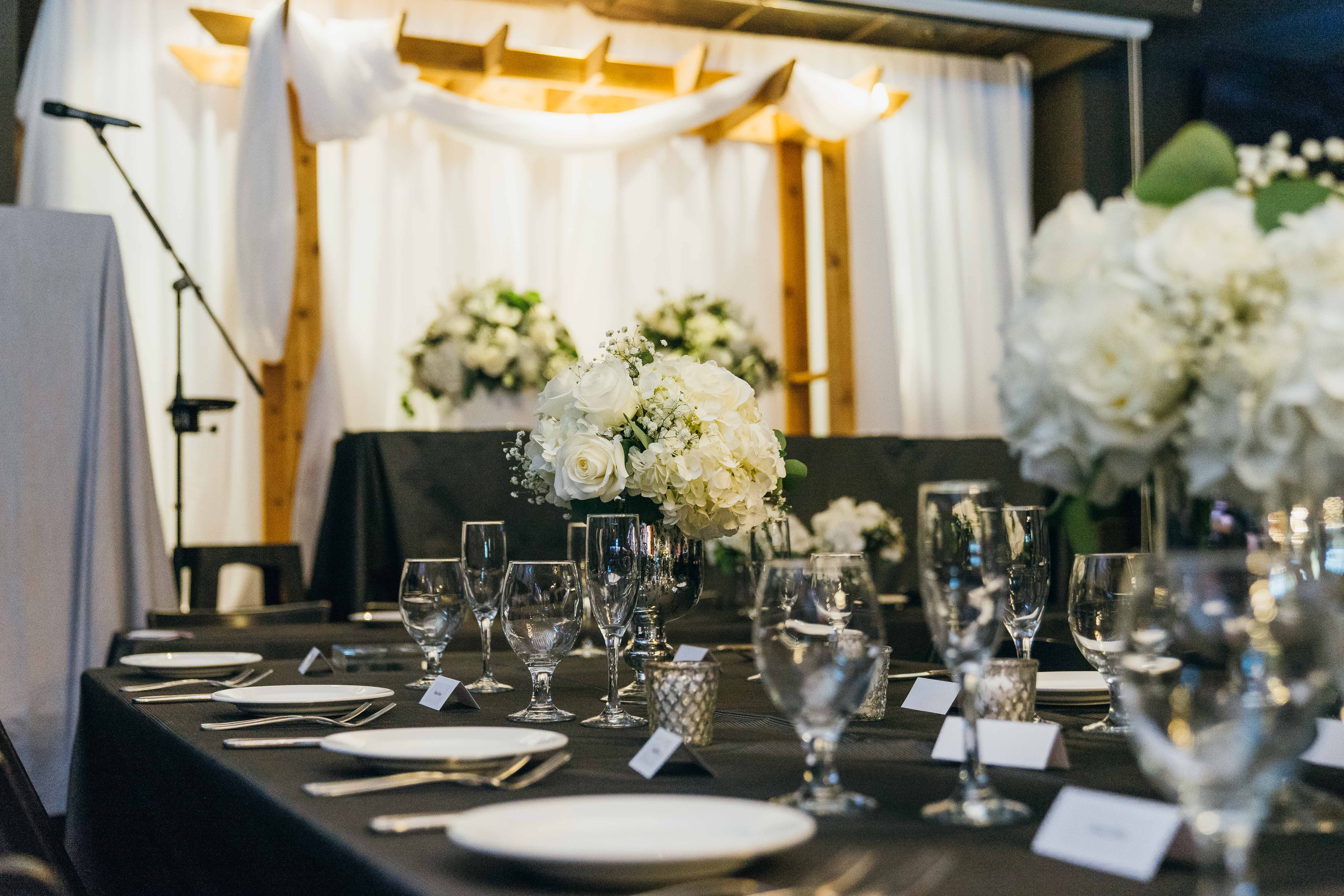 Wedding backdrop and table setting