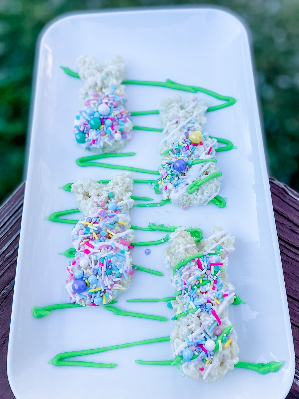 Rice Krispy bunny's served on a white platter