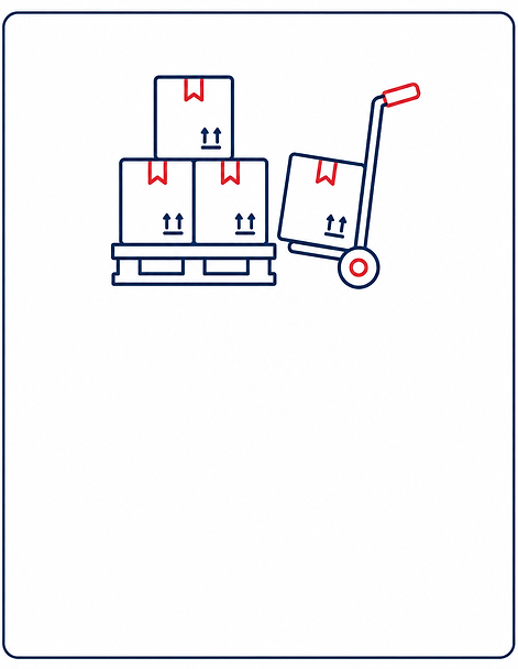 Line icon of packaging and handling materials with boxes on a pallet and a hand truck