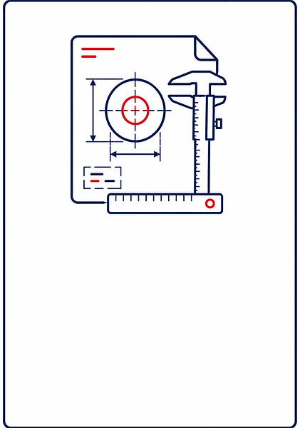 Line icon of a technical drawing with a caliper and ruler representing specification-based products