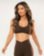 Sweetpea Sculpt Scrunch Crossover Sports Bra in Chocolate Brown Women's Activewear
