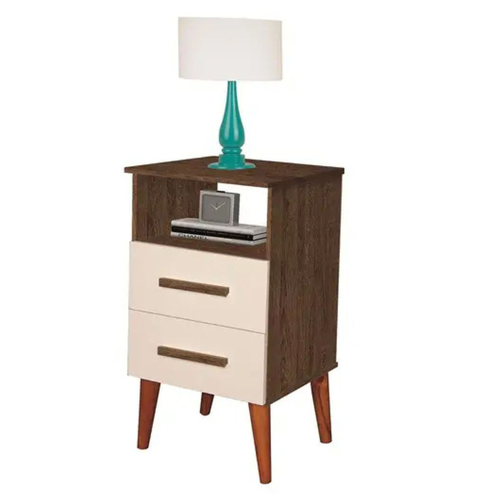 CRIADO ROMAR RUBI C/ 2 GAVETAS - CANELA / OFF WHITE