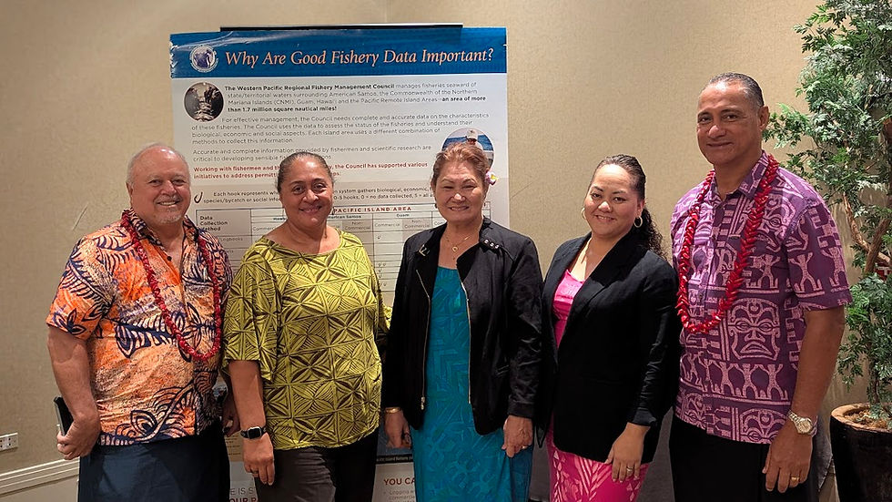 Council Chair Taulapapa William Sword, NOAA OLE Asst. Director Martina Sagapolu, Rep. Dr. Va'asa Simanu, Rep. Trude Ledoux-Sunia and Council Member Taotasi Archie Soliai