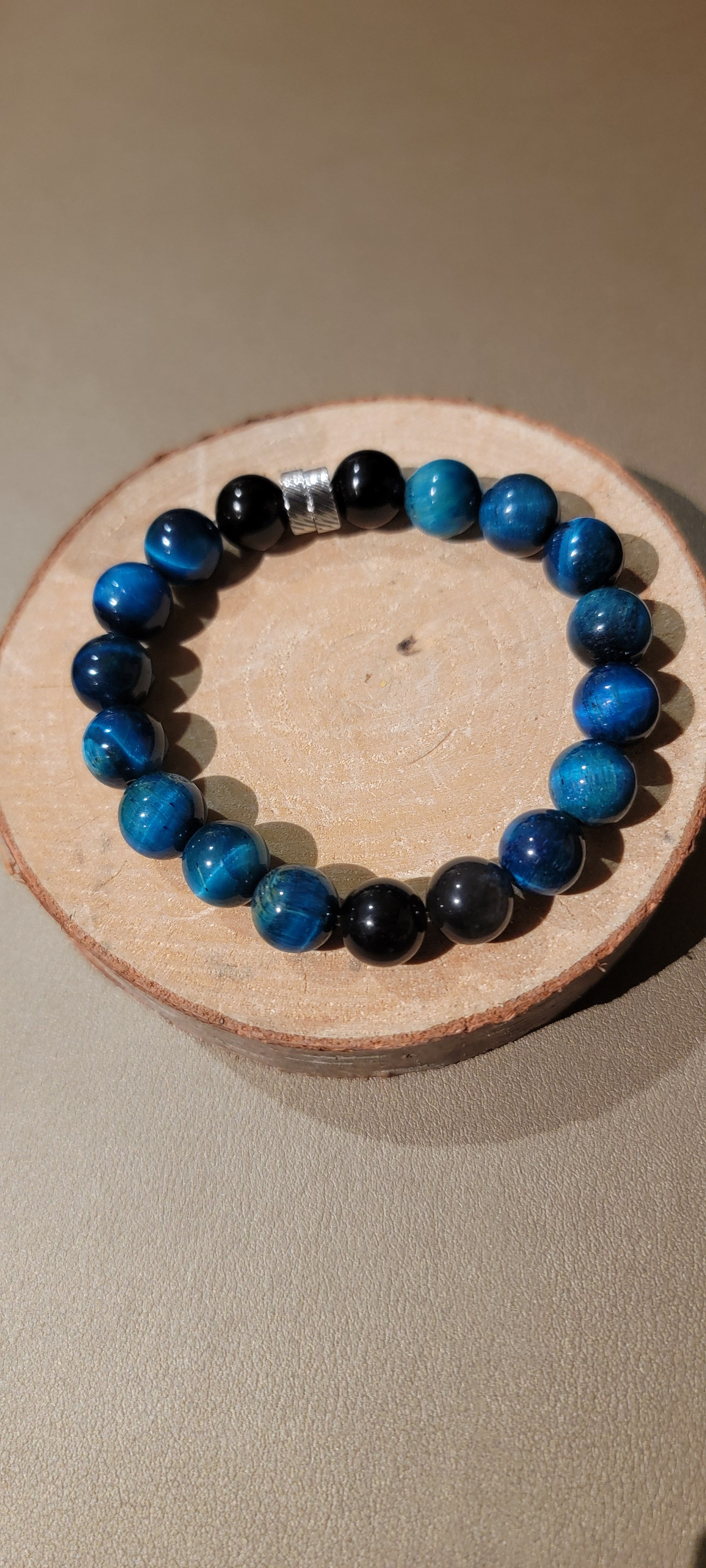 Bracelet œil de tigre bleu et noir onyx