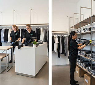 Two All Clean Team members cleaning a retail store.