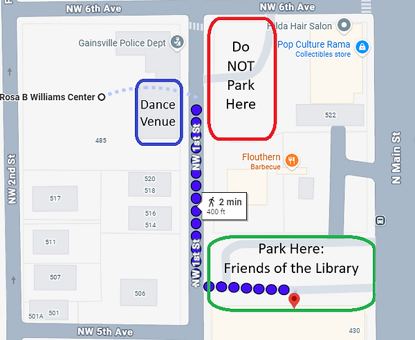 Parking Map for Gainesville Swing Dancing
