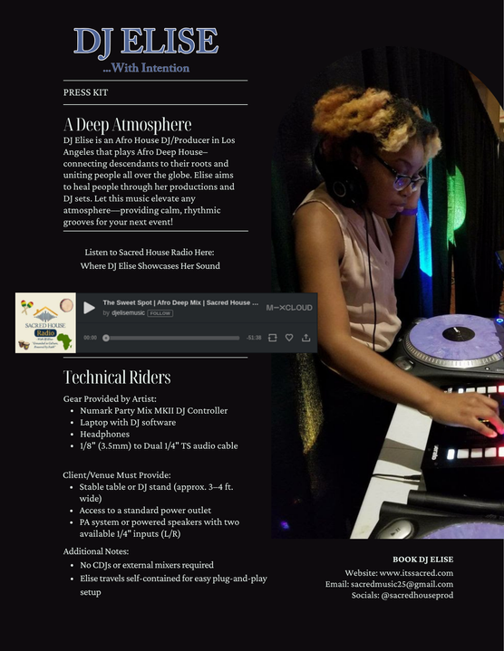 DJ Elise Media Kit 2026 in Black & Blue Aspirational Elegance Style.png