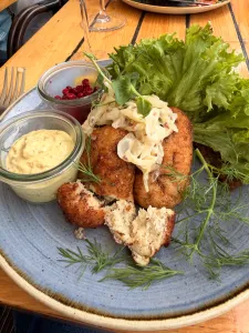 Crabcake lunch at Illum rooftop restaurant.