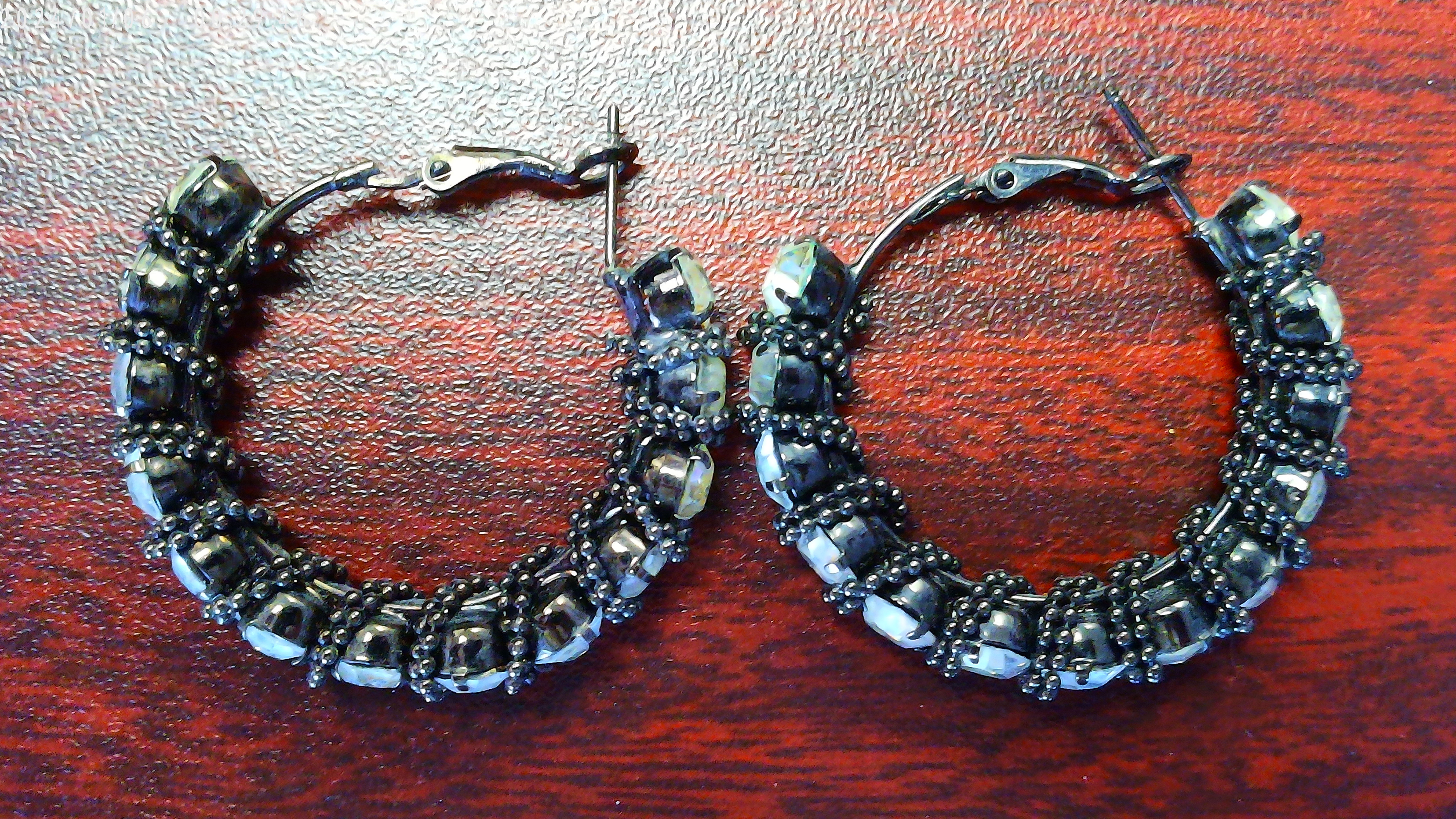 Rhinestone and Black Metal Earrings