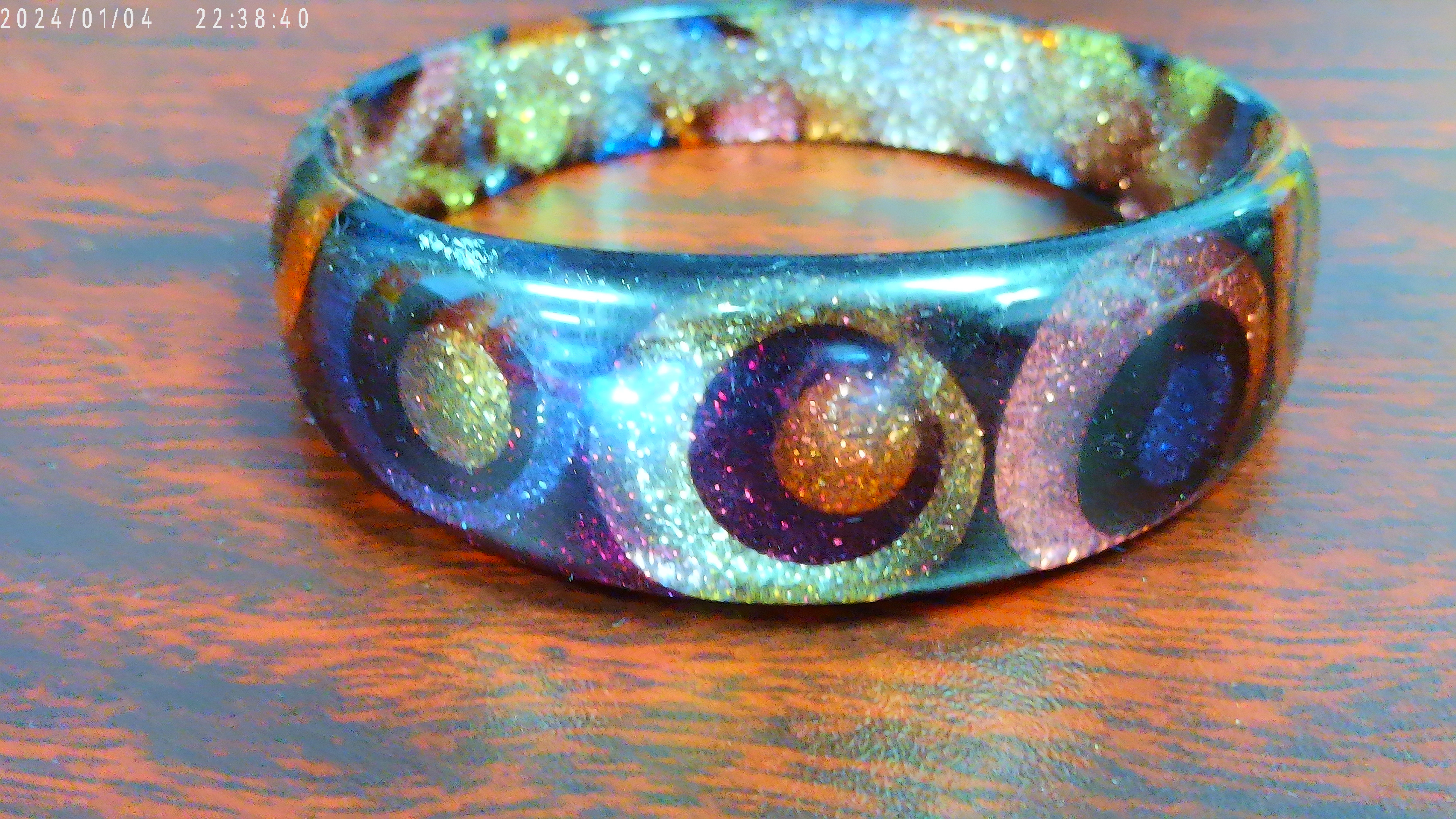 Glitter Purple, Orange Sphere Bangle Bracelet