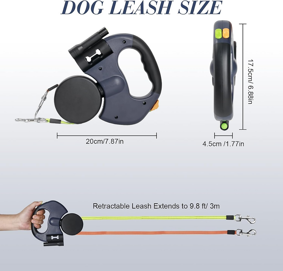 Miniatura: Dual Pet Leash Retractable Reflective Lead 360 Swivel Double Dog Walking Leash