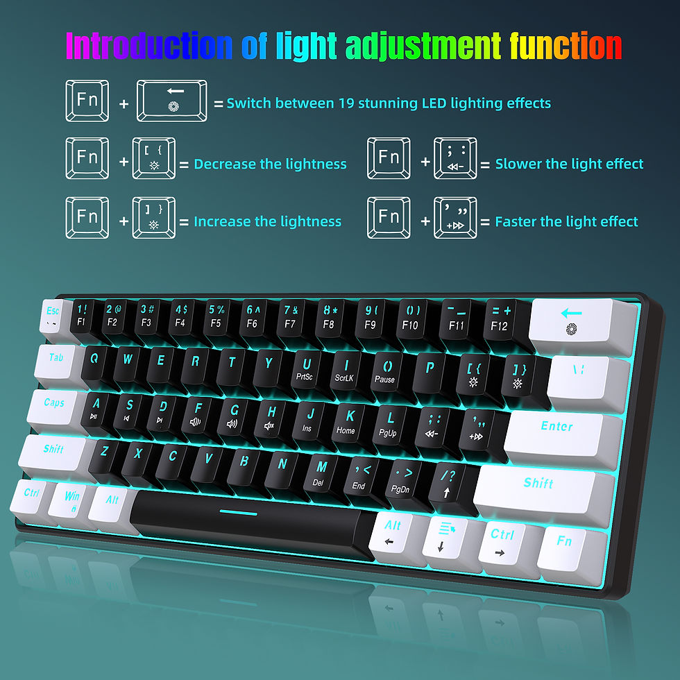 Thumbnail: 60% Gaming Keyboard RGB Backlit Compact Keyboard Ergonomic 