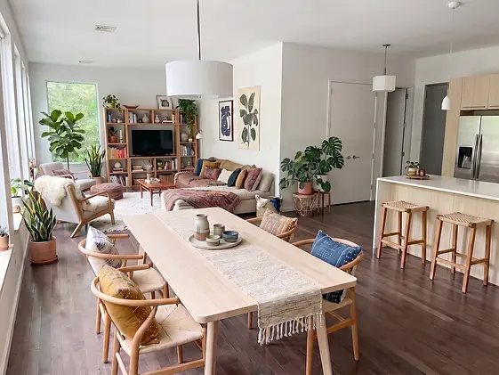 Dining, Living, and Part of Kitchen furnished