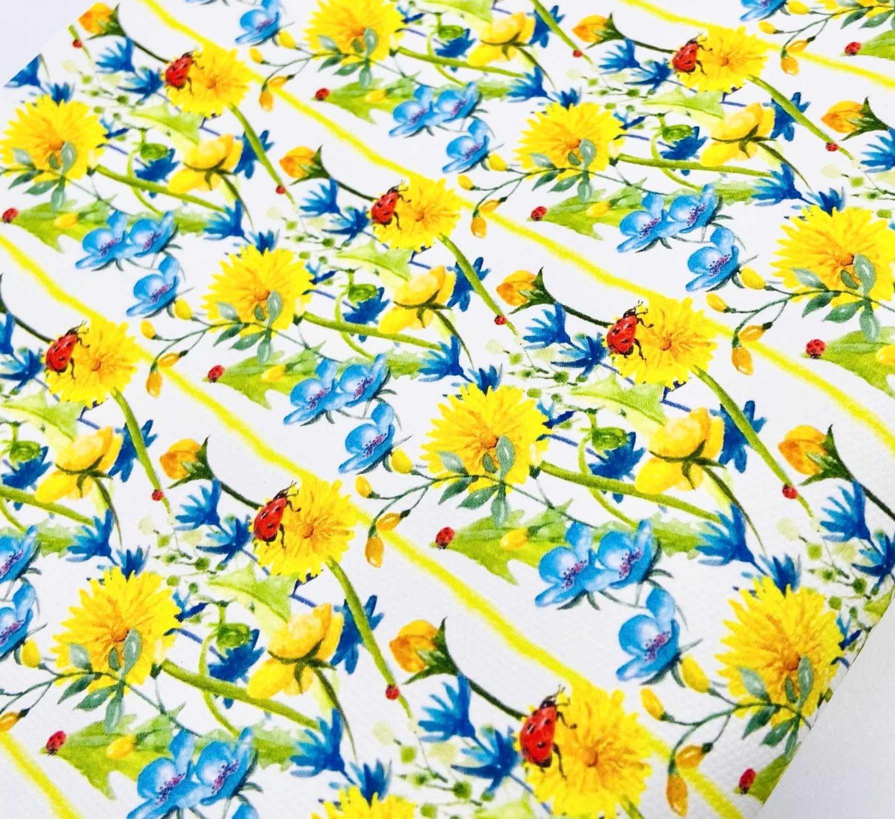 Lady Bug Print - dandelions, blue and ladybirds