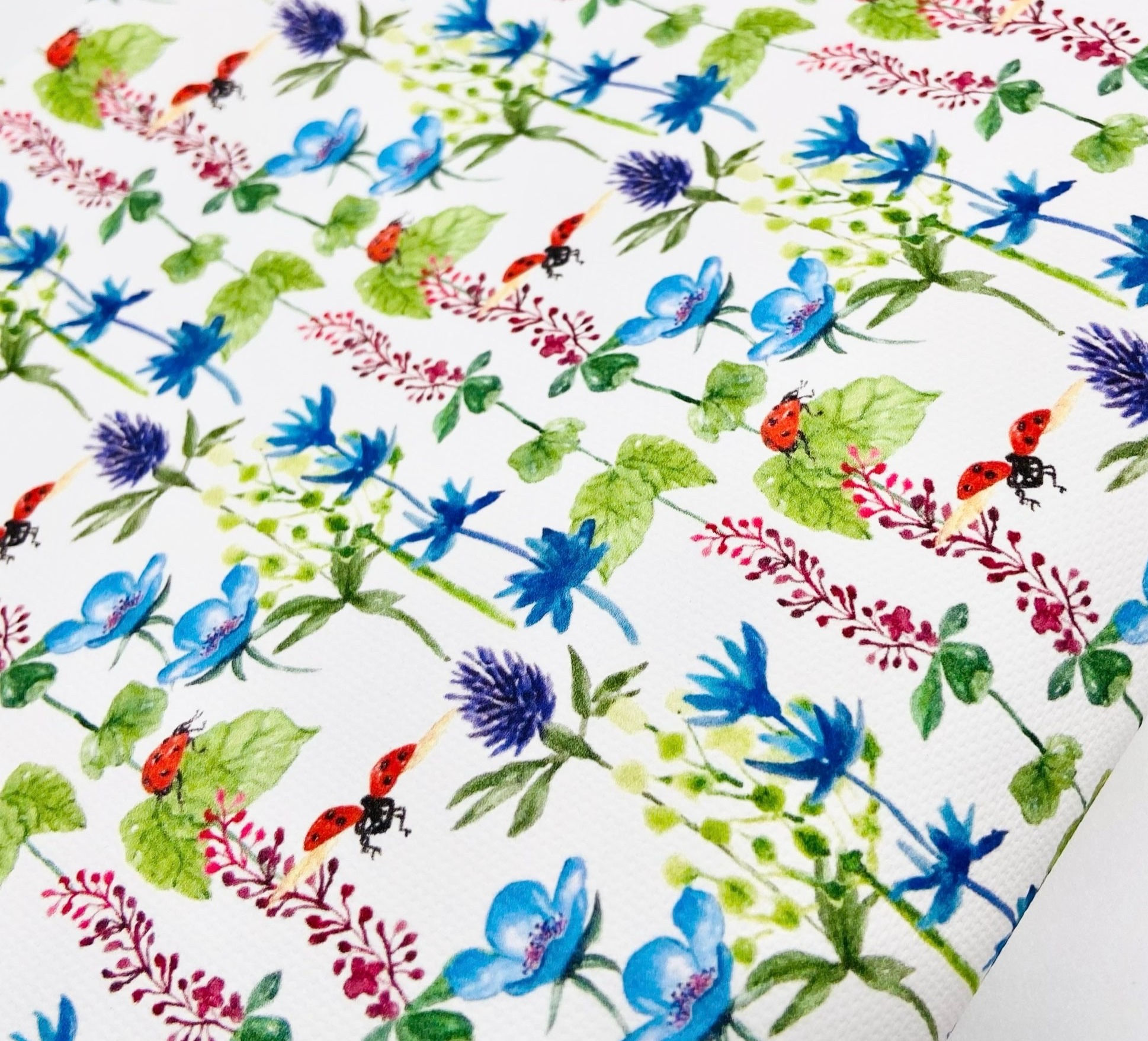 Lady Bug Print - Blue floral and ladybug